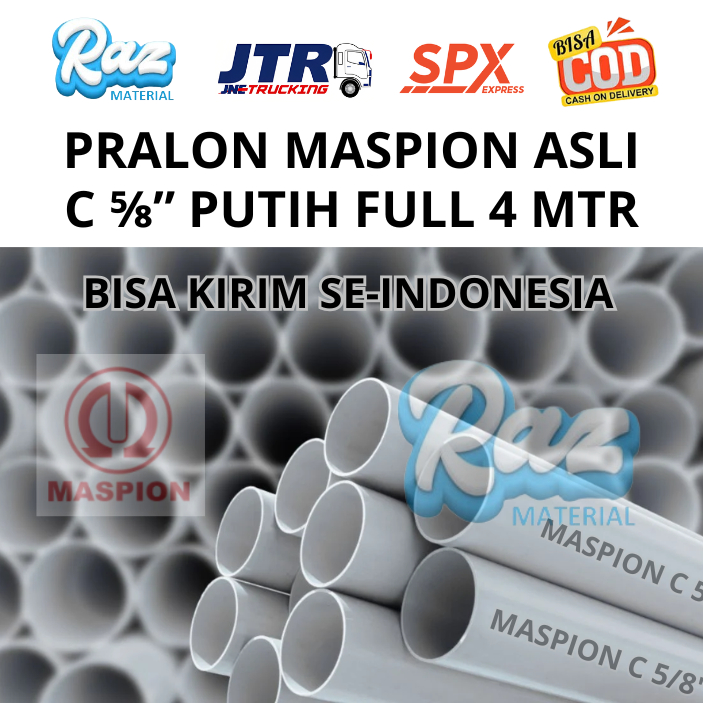 Pipa Air Pralon Pvc Listrik MASPION C Putih 5/8" inch 17mm Paralon Batangan UTUH 2 & 4 Meter mtr FUL