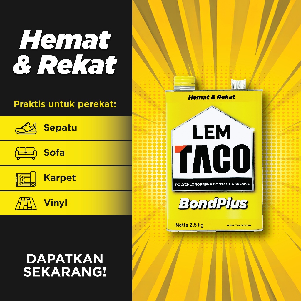 TACO Lem Kuning BondPlus Serbaguna Ukuran Galon Isi 2,5kg Untuk Lem Sepatu, Karpet, Lantai Vinyl, da