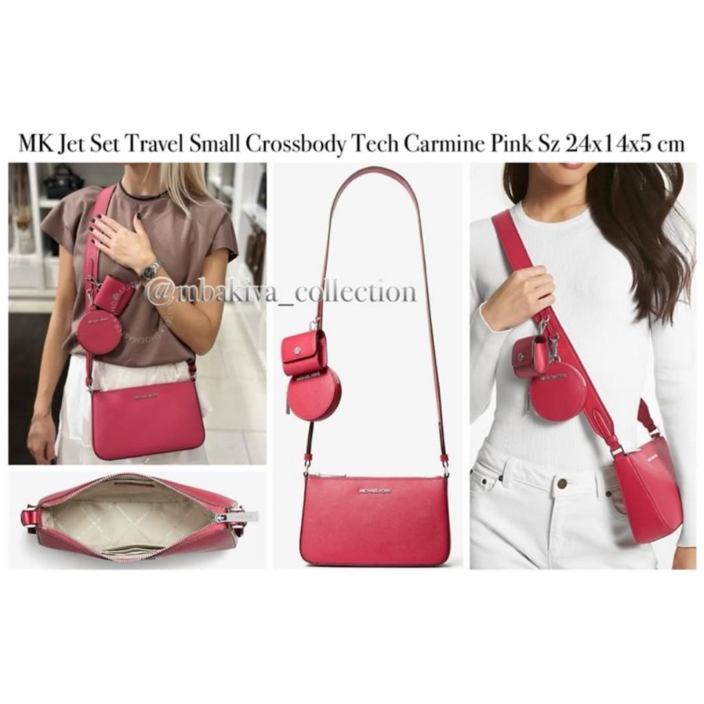 MK Jet Set Travel Small Crossbody Tech Carmine Pink