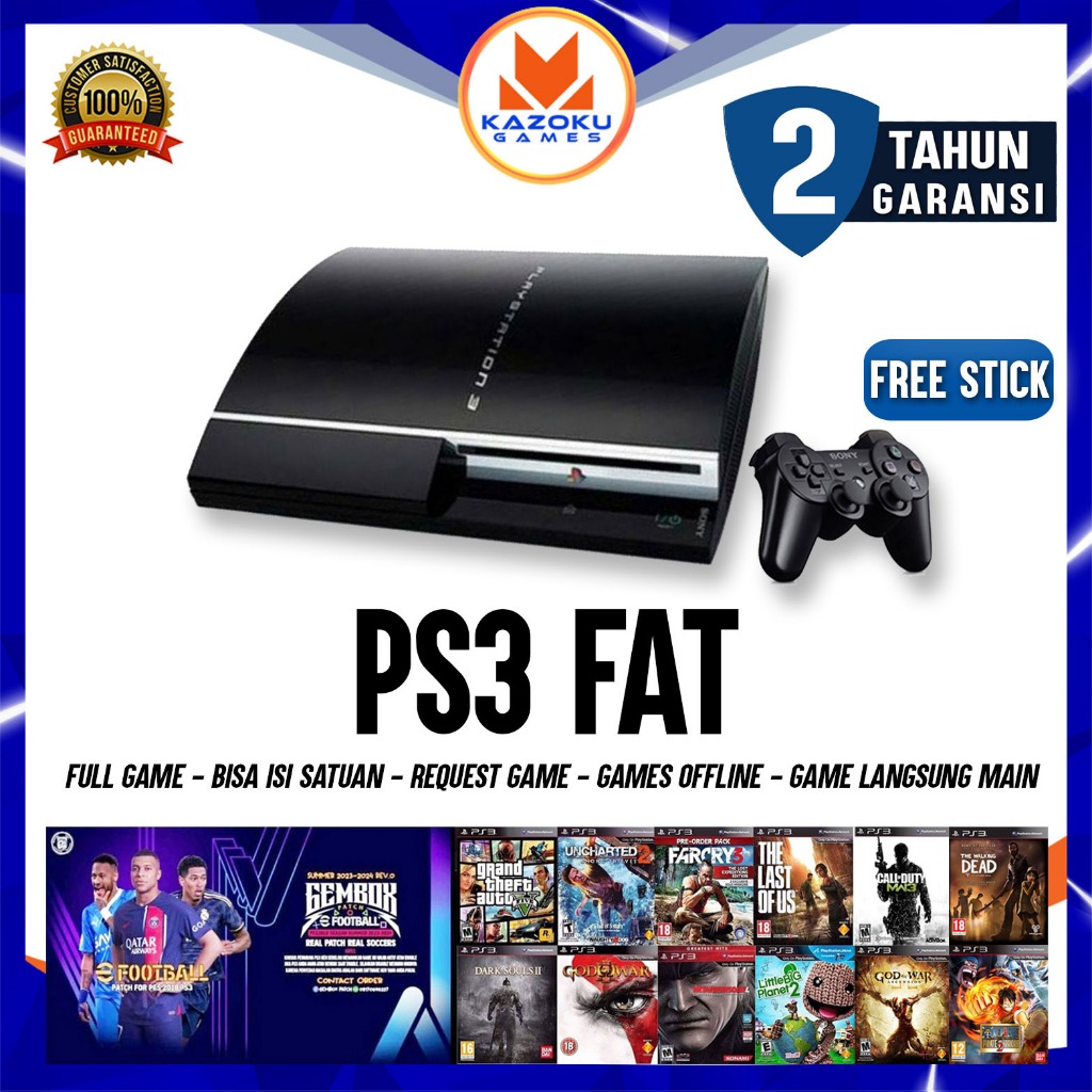 Ps3 fat seri CECHL/CECHH HDD 160-500GB  free full game 2 stik OP