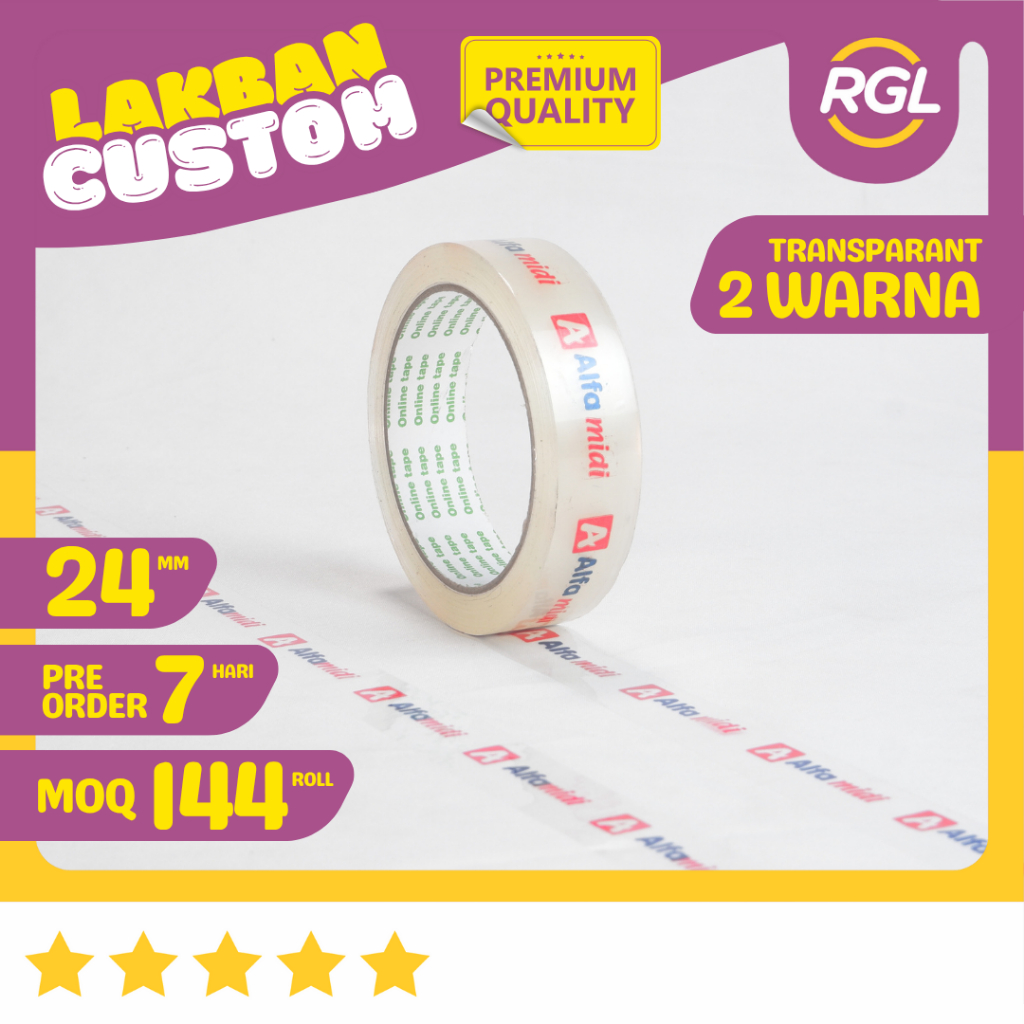 Cetak Lakban Custom Printing 24mm x 80 Yard x 45mic 2 Warna / Custom Lakban Brand Logo 2 Warna