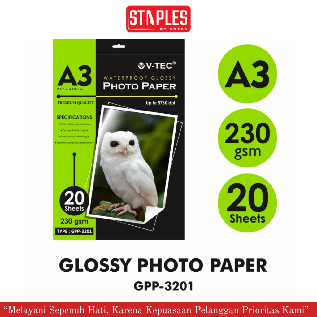 V-Tec Glossy Photo Paper A3 230 gsm GPP-3201 / V-Tec Photo Paper Glossy A3