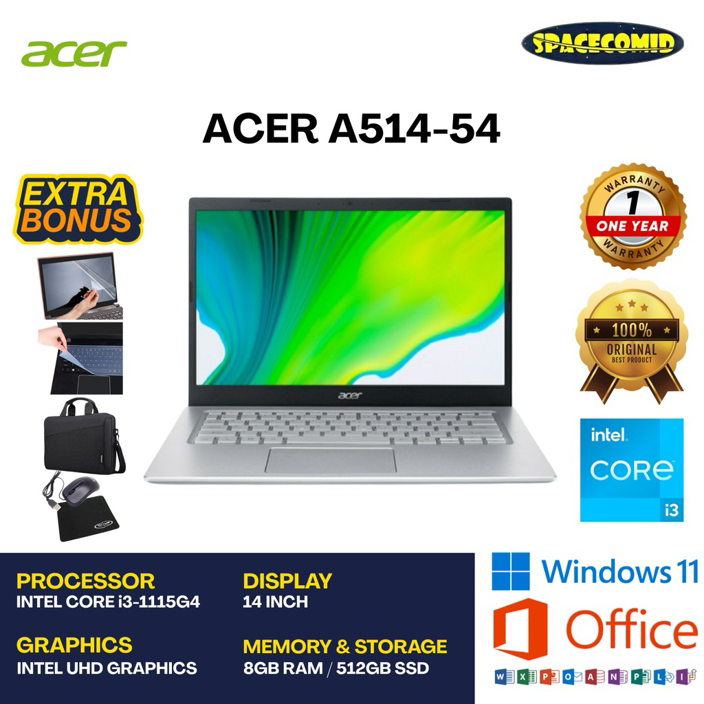 ACER A514-54 [INTEL CORE i3-1115G4] 8GB RAM | 512GB SSD | 14"FHD