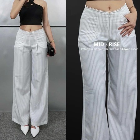 Dinida - City Pants | Celana Panjang Wanita Kantor Kuliah Motif Garis Kulot Pinstripe Salur