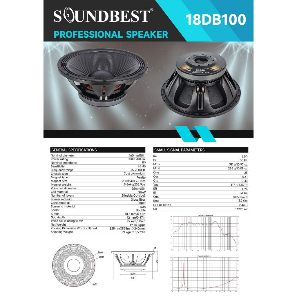 Speaker komponen 18inch Soundbest 18DB100 / 18 DB 100 | original coil 5inch