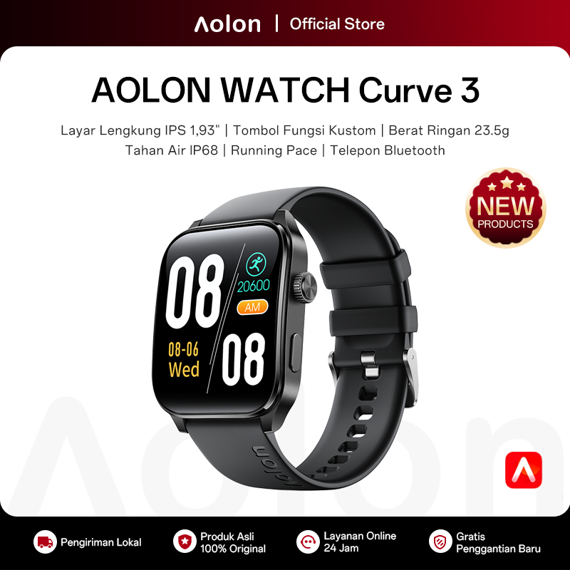 [New] Aolon Curve 3 Jam Smartwatch 1.93-inci Layar IPS Tombol Kustom Telepon Bluetooth Pemantauan Ti