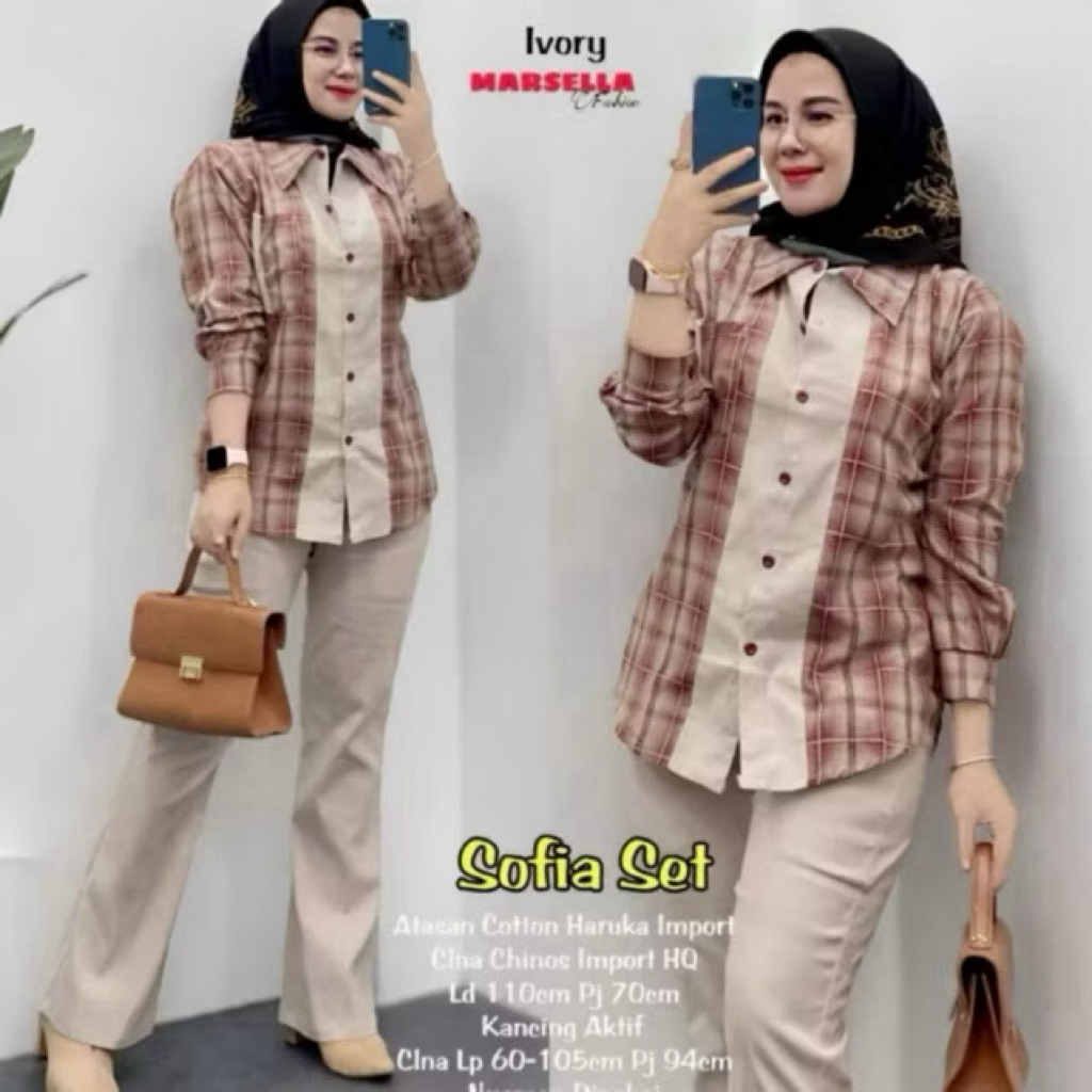 Alda Set setelan wanita atasan kemeja Katun import + celana chinos premium (BB MAX 58)