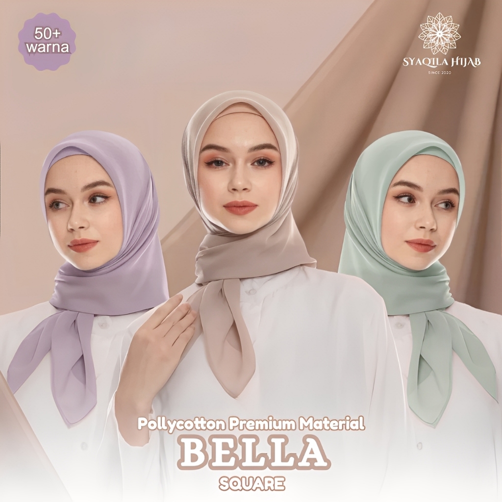 HIJAB SEGIEMPAT BELLA SQUARE "60 WARNA" KERUDUNG POLYCOTTON SEGI EMPAT PREMIUM KERUDUNG BELLA SQUARE