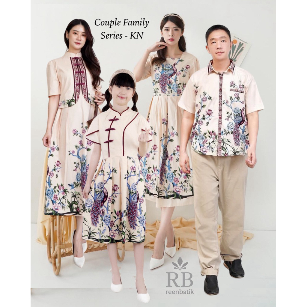 Batik Couple Keluarga Imlek Cheongsam Warna Creme / Seragam Batik / Batik Kantor / Series KN #