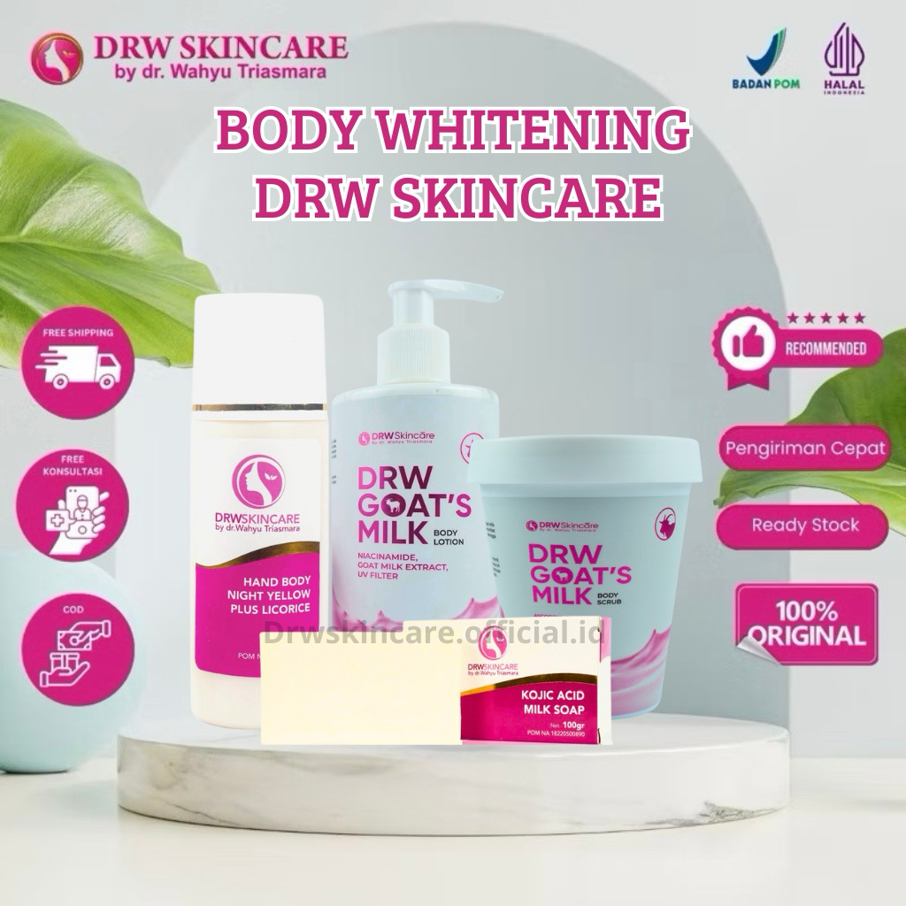 BODY CARE WHITENING DRW SKINCARE PEMUTIH BADAN( Hb Yellow,Kojic Milk,Body lotion Milk,Body Scrub Mil