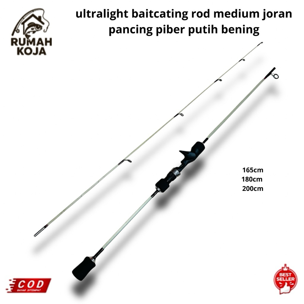 RUMAH KOJA - Ultralight Baitcasting Rod Medium Joran Pancing Fiber Putih Bening