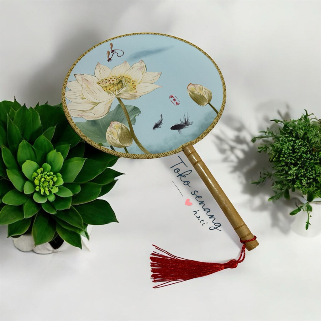 kipas bulat motif bunga / kipas tangan / kipas Imlek