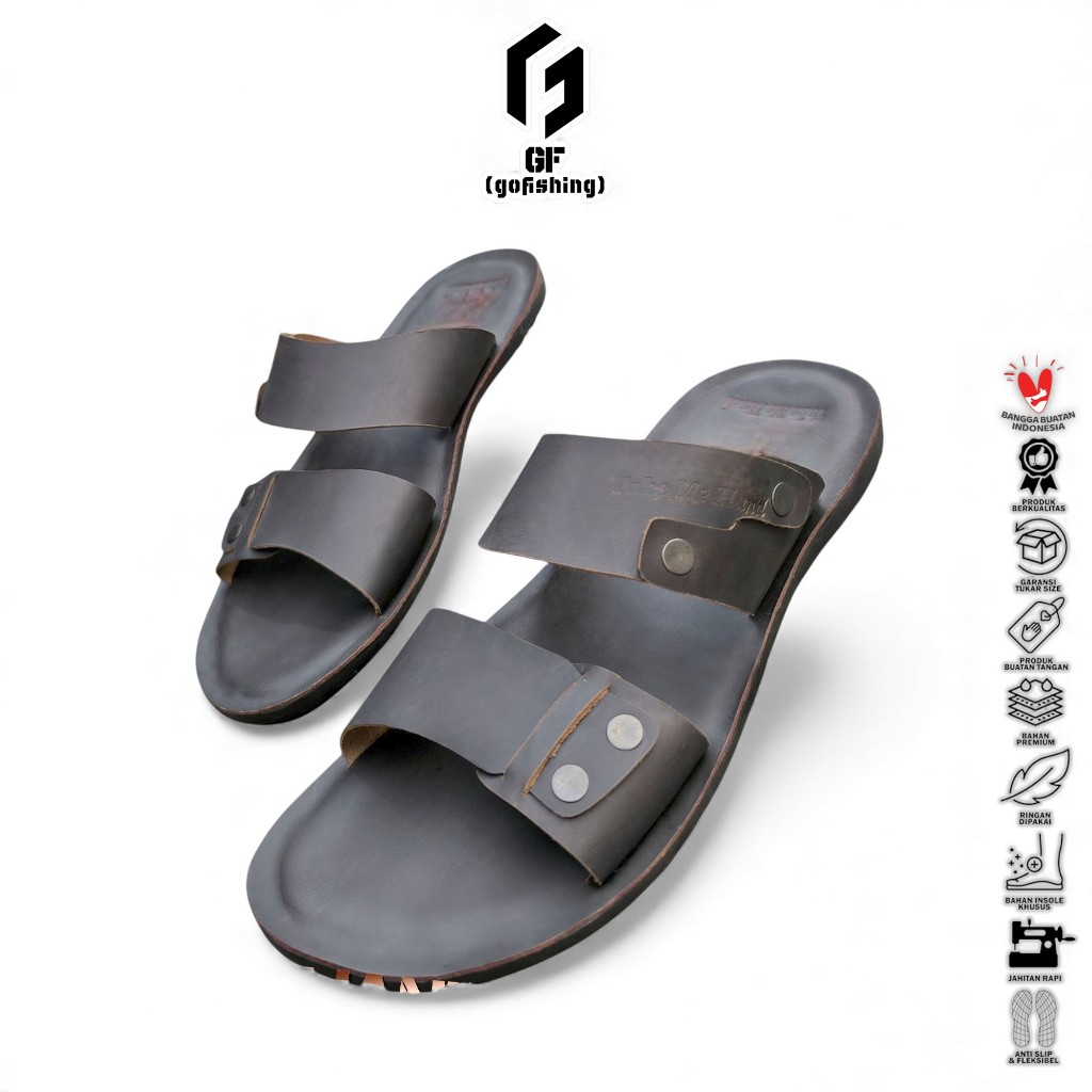 GF Sandal Pria Sandal Cowok (Sandal Kulit Sapi) Sandal Slide SD-17 Kulit Sapi Asli
