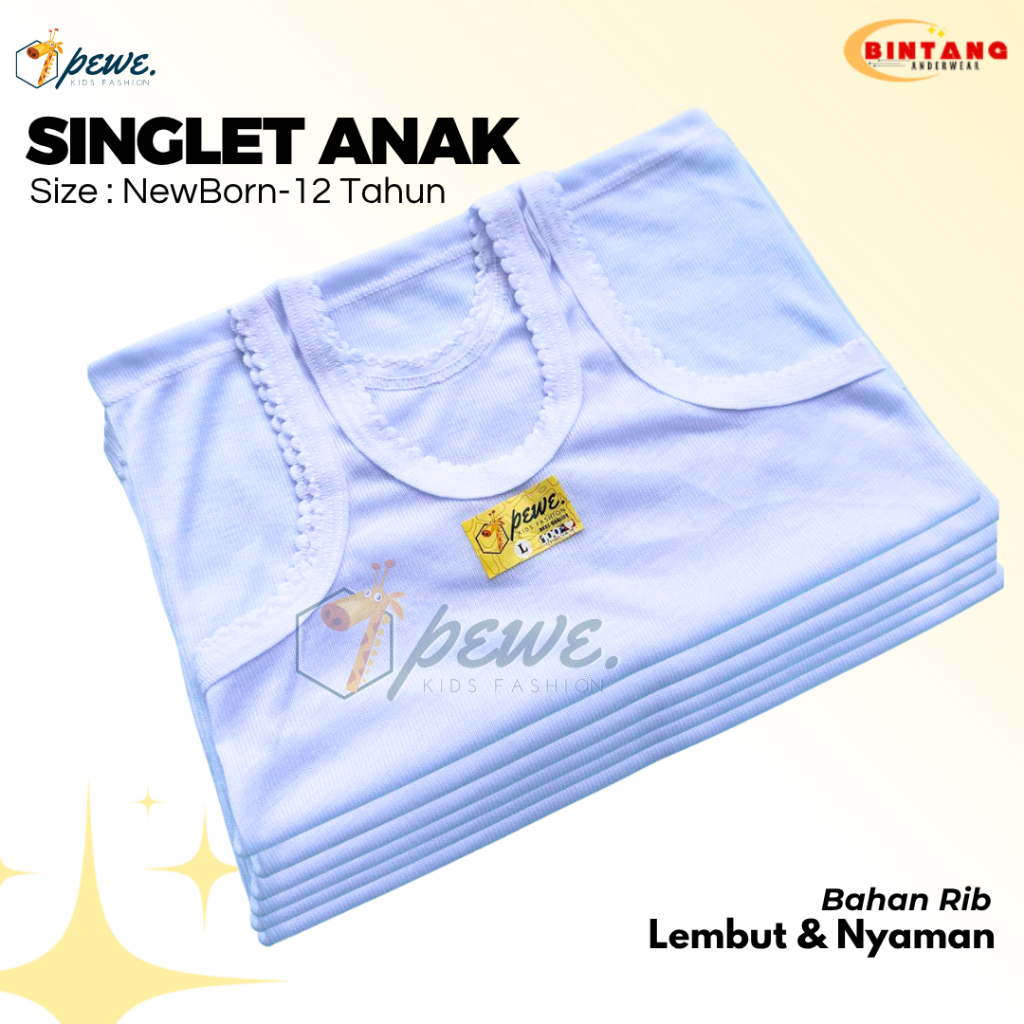 12 Pcs Kaos dalam anak perempuan & laki laki usia 1 tahun -10 tahun Nyaman digunakan / singlet Warna