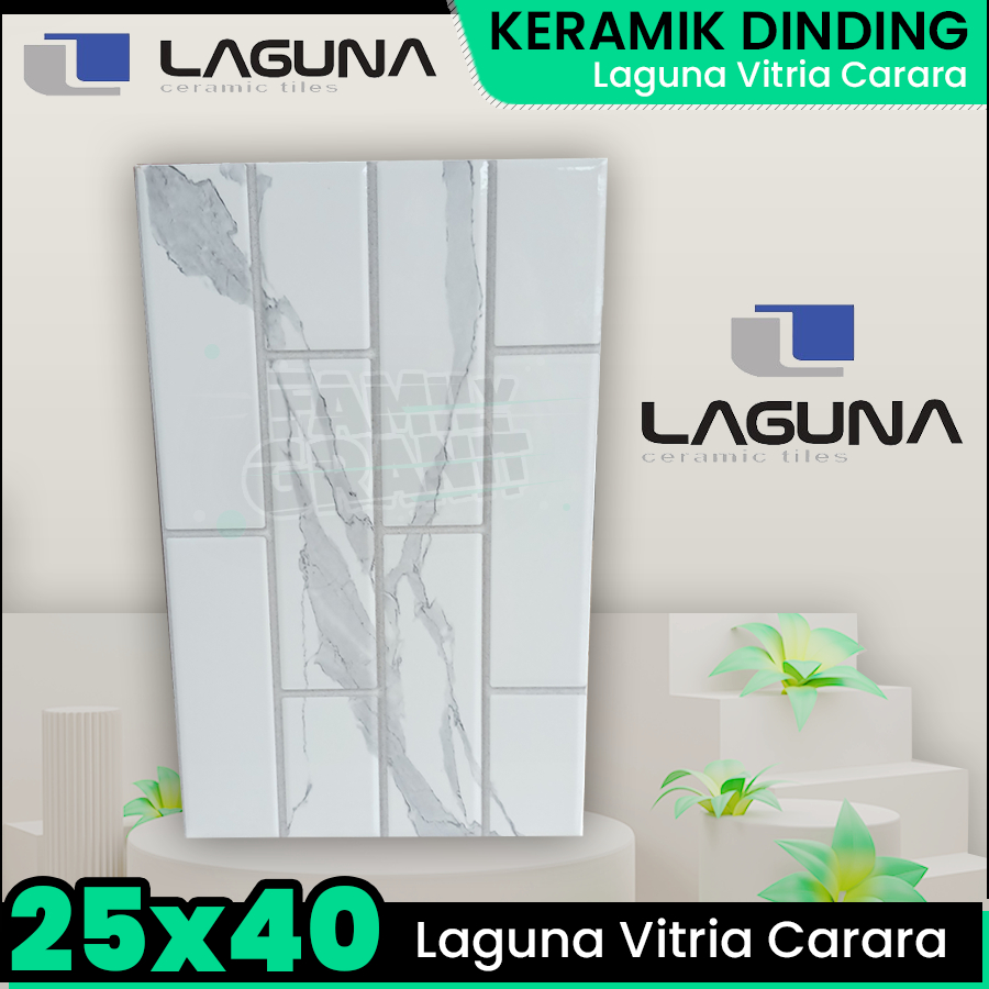 Keramik Dinding 25x40 Laguna Vitria Carara Wall Tile Motif Bata Putih Carara Glossy