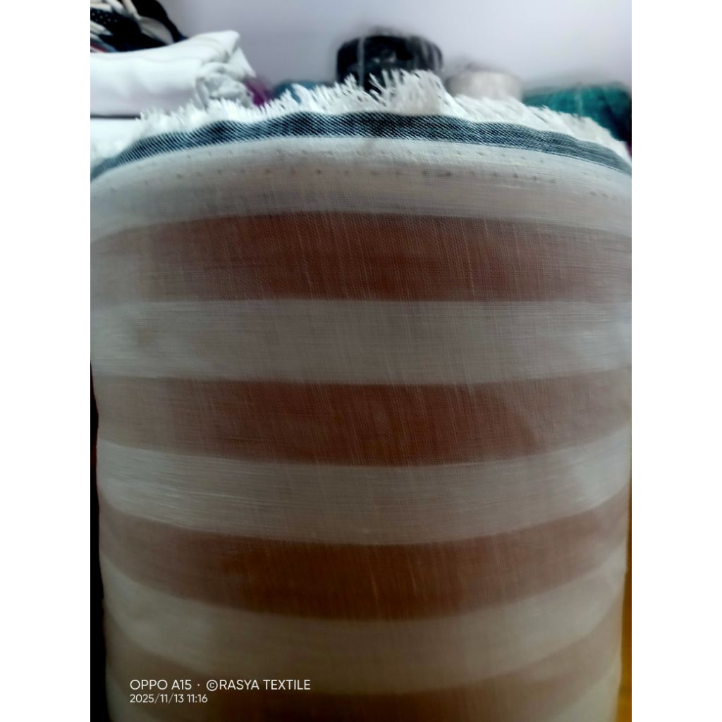 bahan pure linen premium bahan kain pure linen motif salur impor bahan pure linen meteran purel line