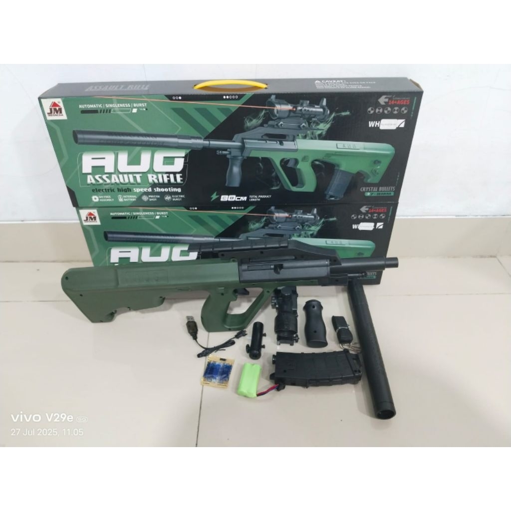 Mainan Water Gel Blaster Aug Laser lampu memiliki 2 mode (Auto dan Manual)