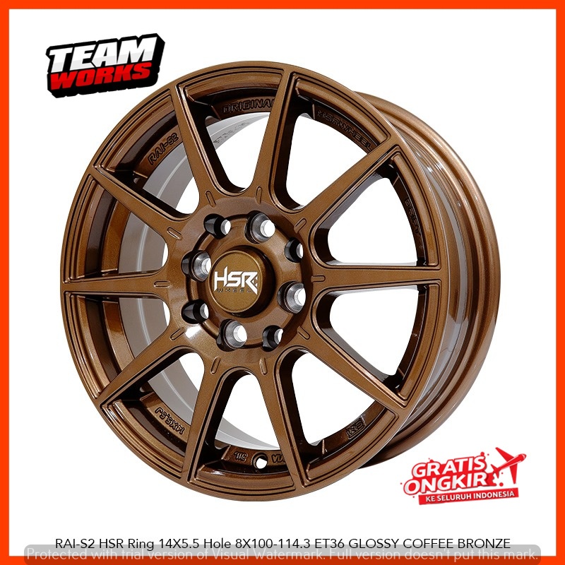 VELG MOBIL RACING RING 14 BUAT MOBIL XENIA AYLA IGRIS VELK HSR RAI-S2 RING 14 LEBAR 55 ET36 BRONZE