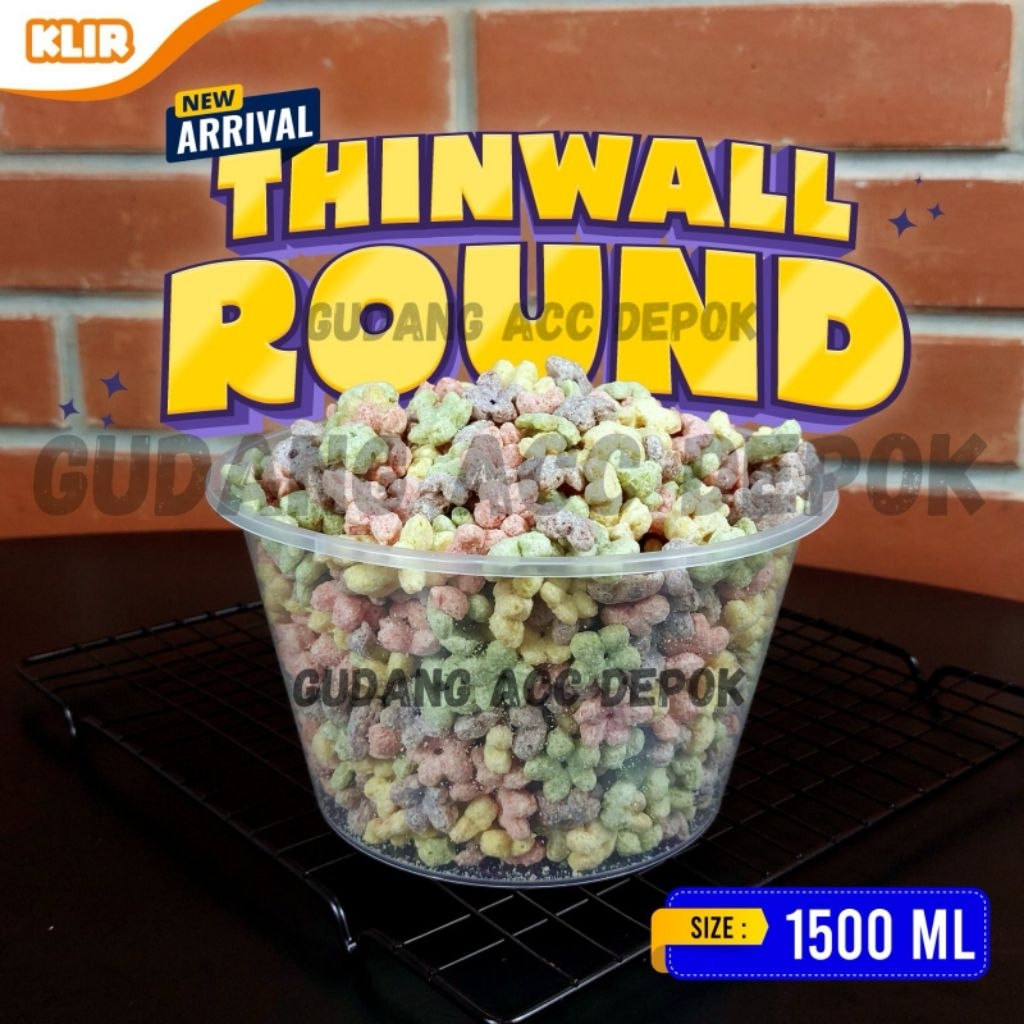 ThinWall 1500Ml Bulat Bowl Mangkok 1500 Ml Mangkuk Bulat Bakso Kotak Makan Plastik 25set