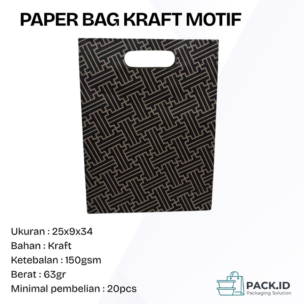 PAPER BAG KRAFT MOTIF 25x9x34 / PAPER BAG HITAM MOTIF / PAPER BAG KRAFT MOTIF / TAS KERTAS / TAS KER