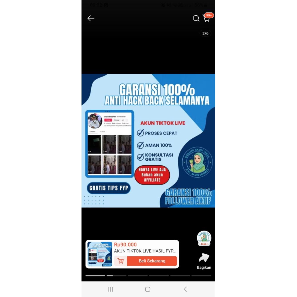 Akun tiktok followers 2k ++ rell indo followers jaminan 100% No HB