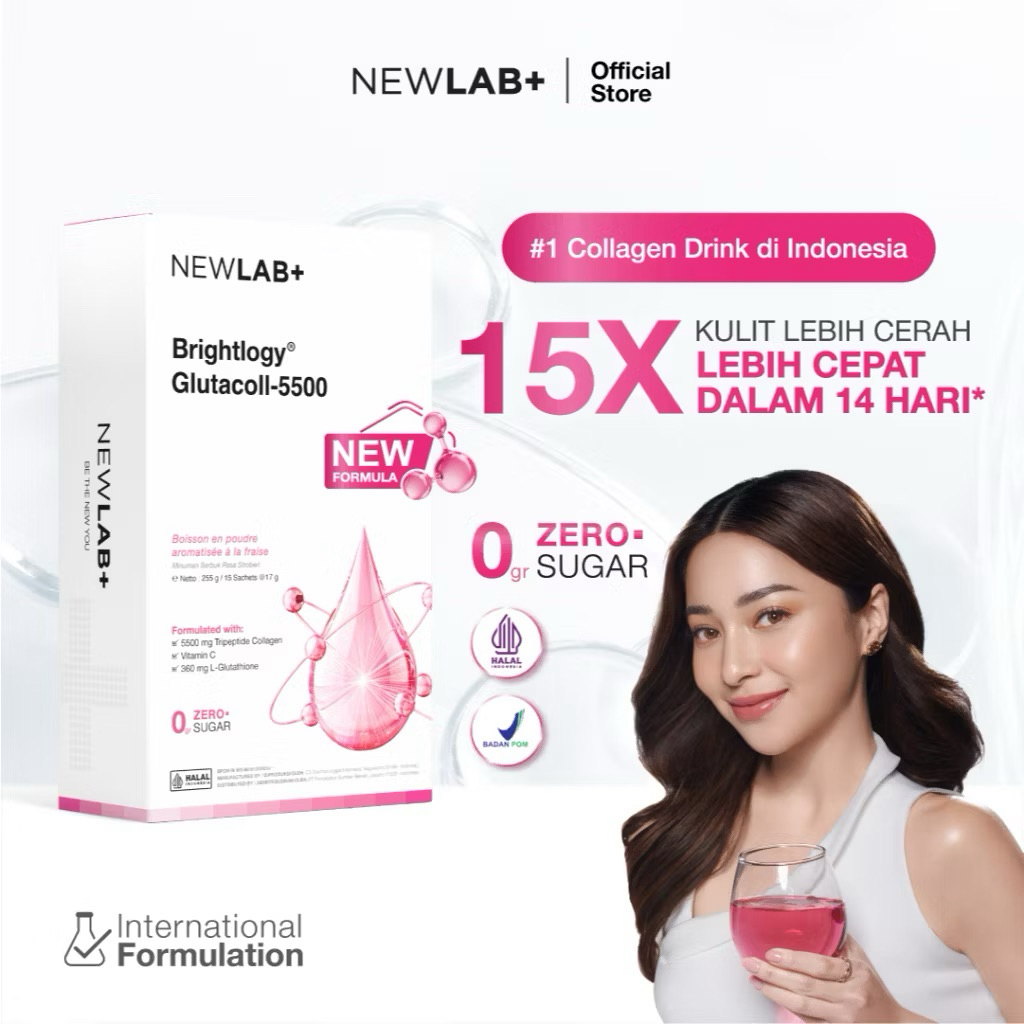 NEWLAB ( READY GARANSI ORI 100%) NEWLAB BRIGHTLOGY COLLAGEN DRINK GLUTACOLL 5500 REGULER SIZE