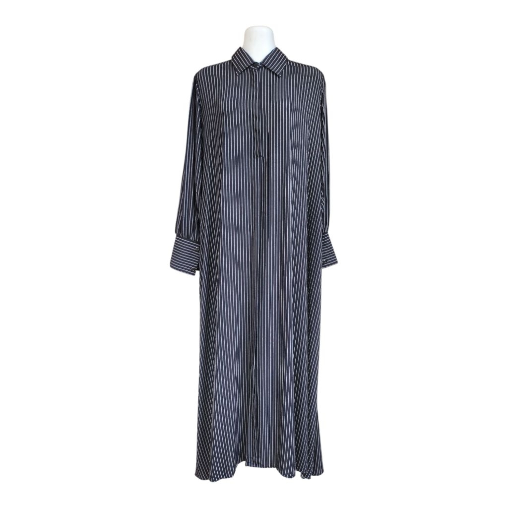 gamis rayon tebal adem premium salur garis hitam kerah busui jumbo ld 120 122 berkantong lengan kanc