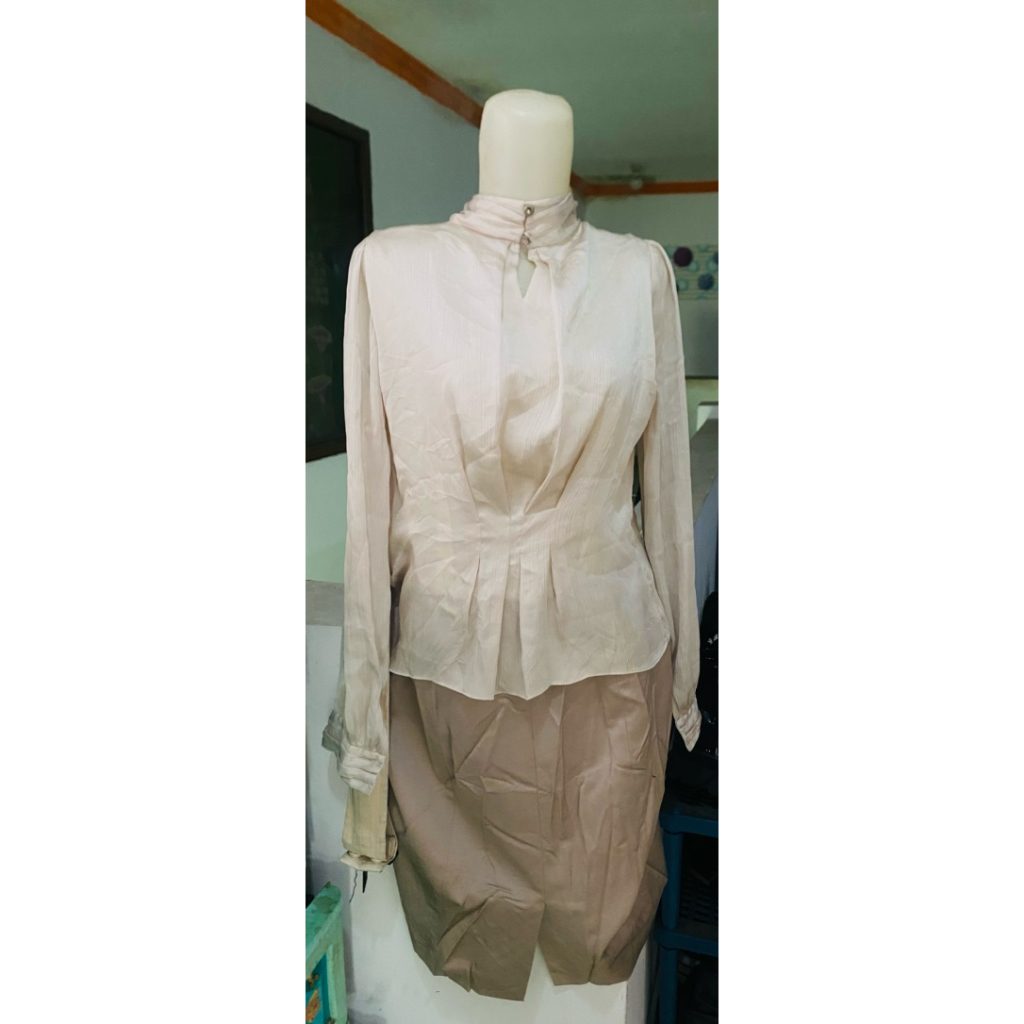 Dress formal korean style putih coklat