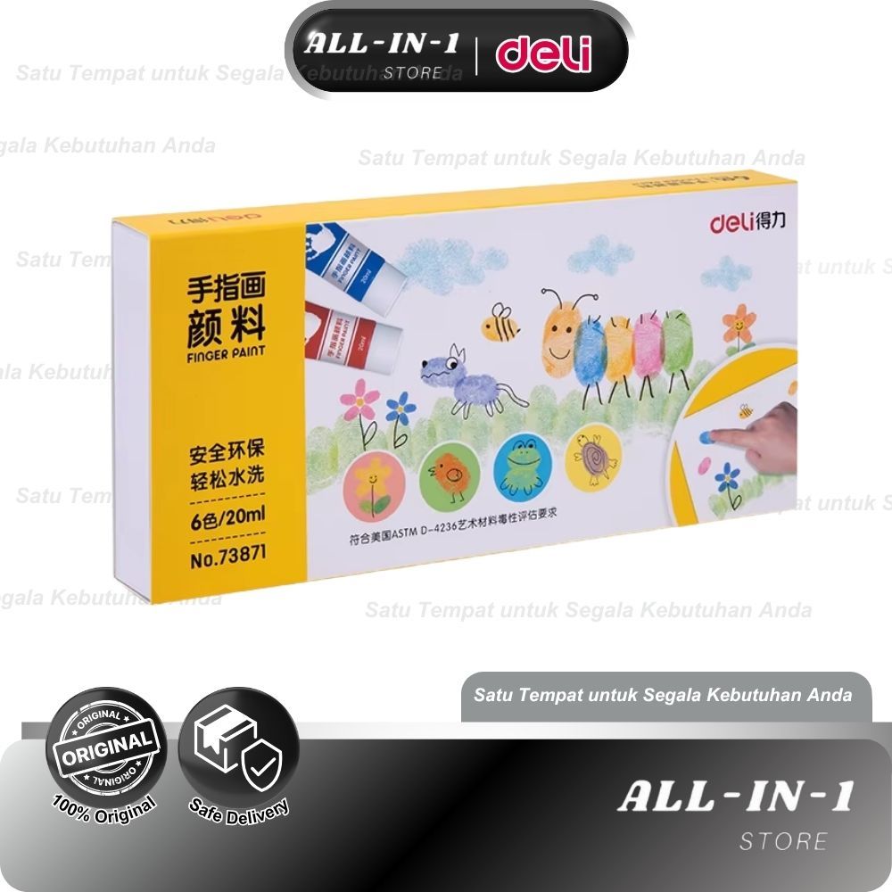 Deli Finger Painting 73871 6 Colors | Cat Finger Painting Anak | Cat Lukis Tangan Non-Toxic