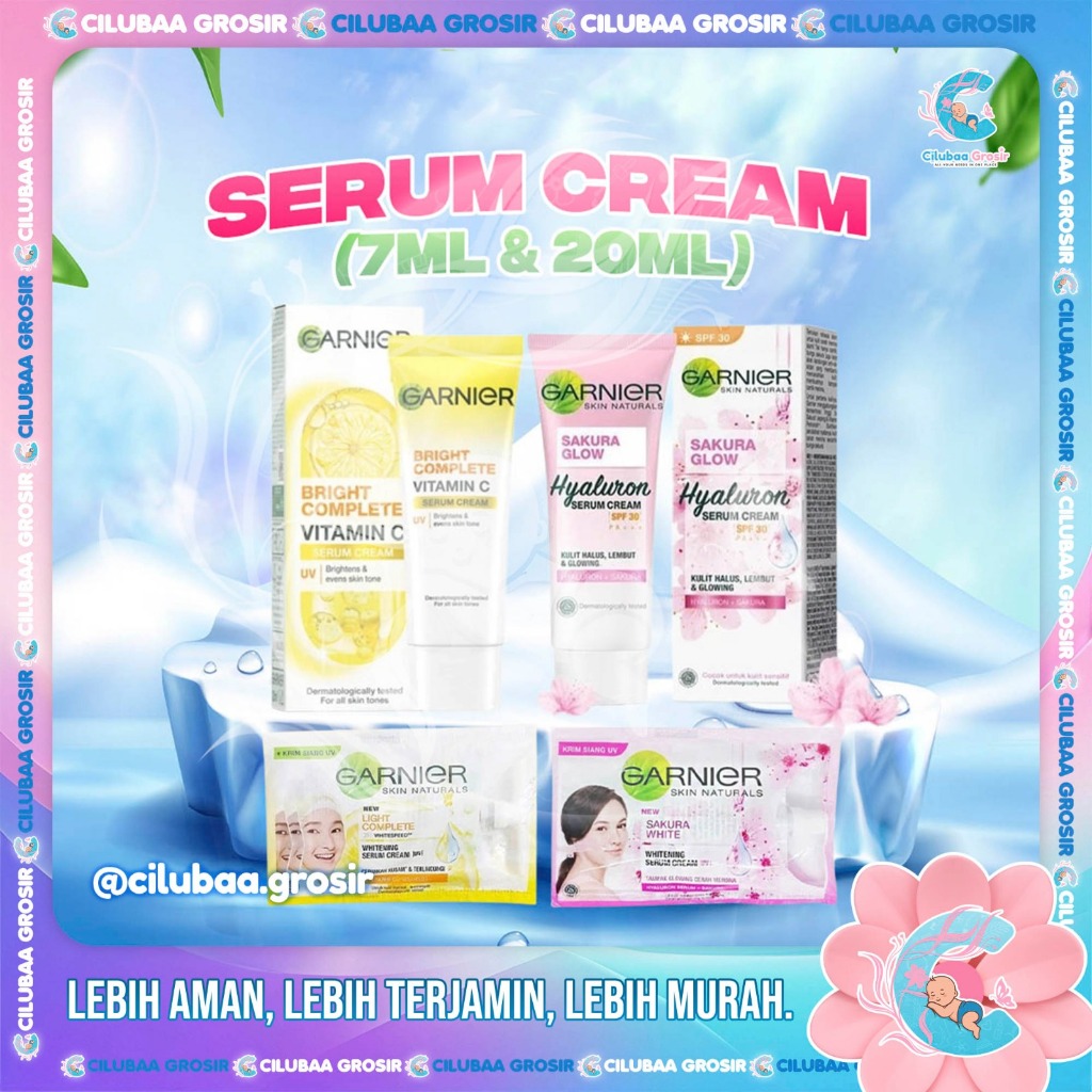 GARNIER Bright Complete & Sakura Glow Serum Cream 7mL & 20mL || Day Cream || UV Filter