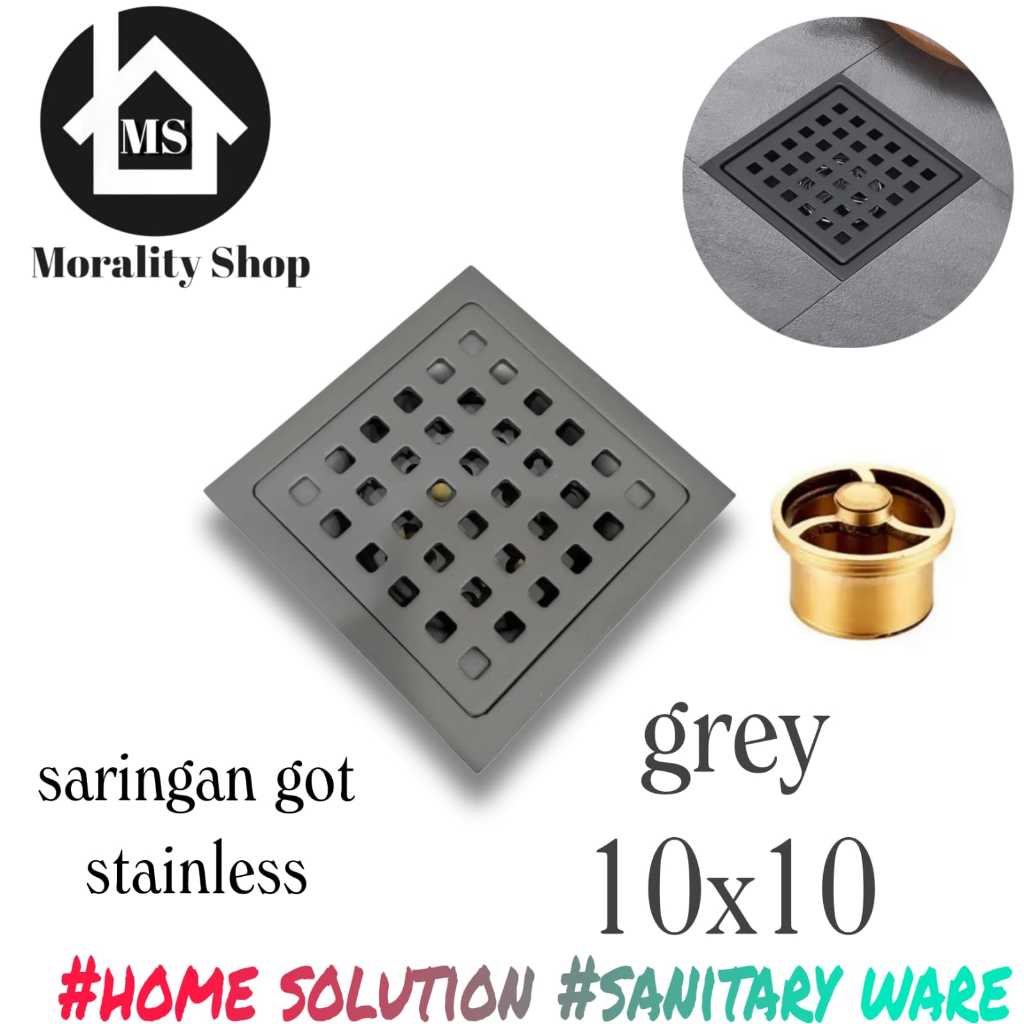 saringan got stainless kotak 10x10 floor drain katup otomatis anti bau serangga 169 abu grey