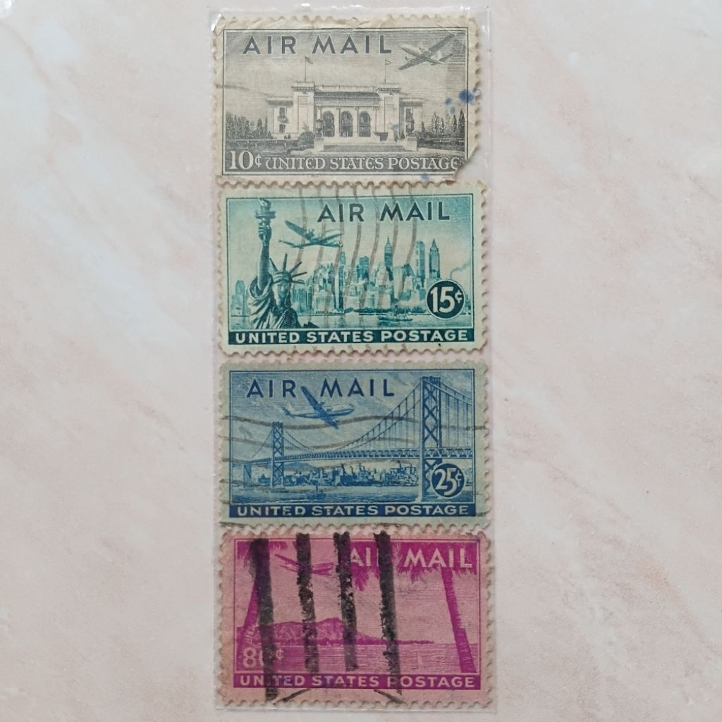Perangko Prangko Kuno USA Amerika 4 Pcs Seri Airmail 1952-1953 - YN2936