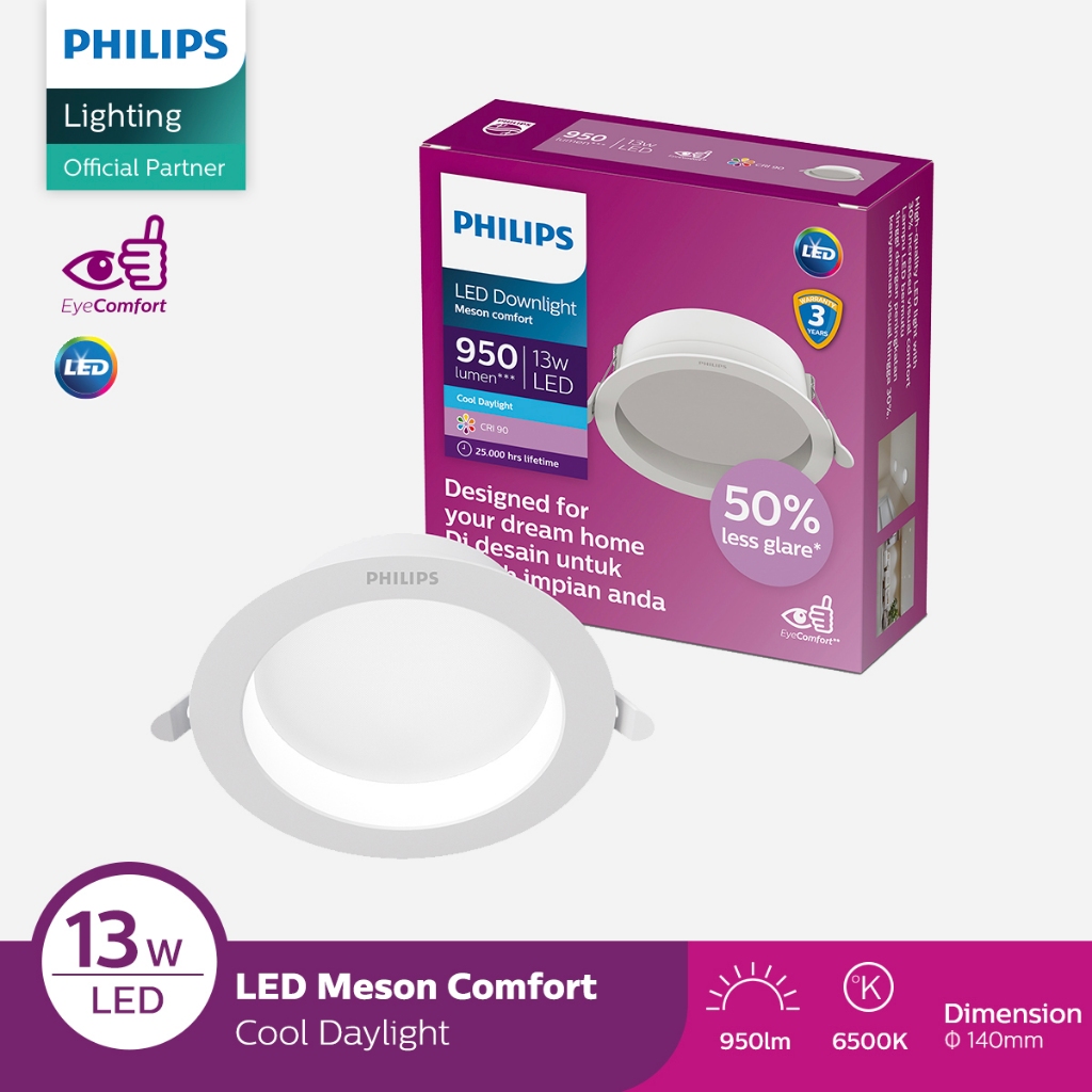 Philips Lampu LED Downlight Meson Comfort 13W 6500K Putih