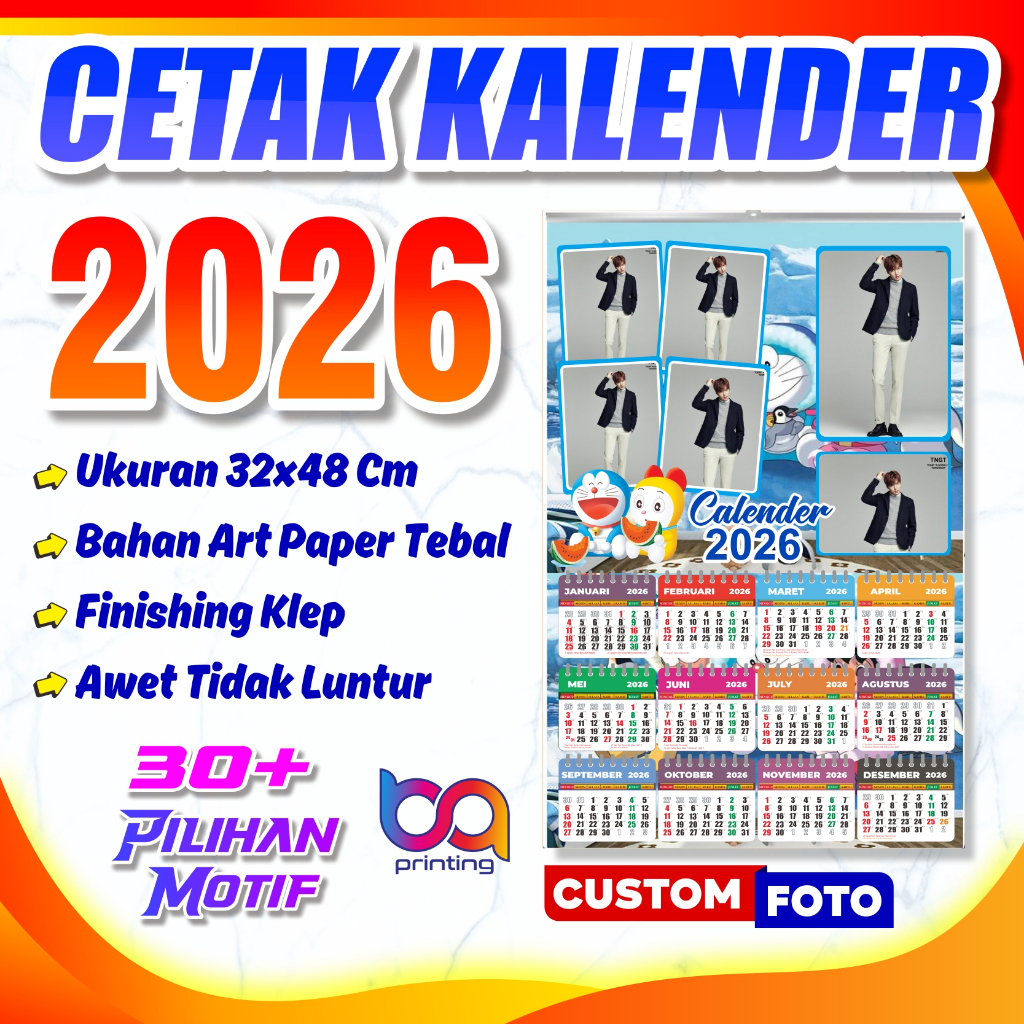 KALENDER 2026 DESAIN BEBAS KOSTUM FOTO SENDIRI FOTO KELUARGA FOTO BERSAMA KALENDER