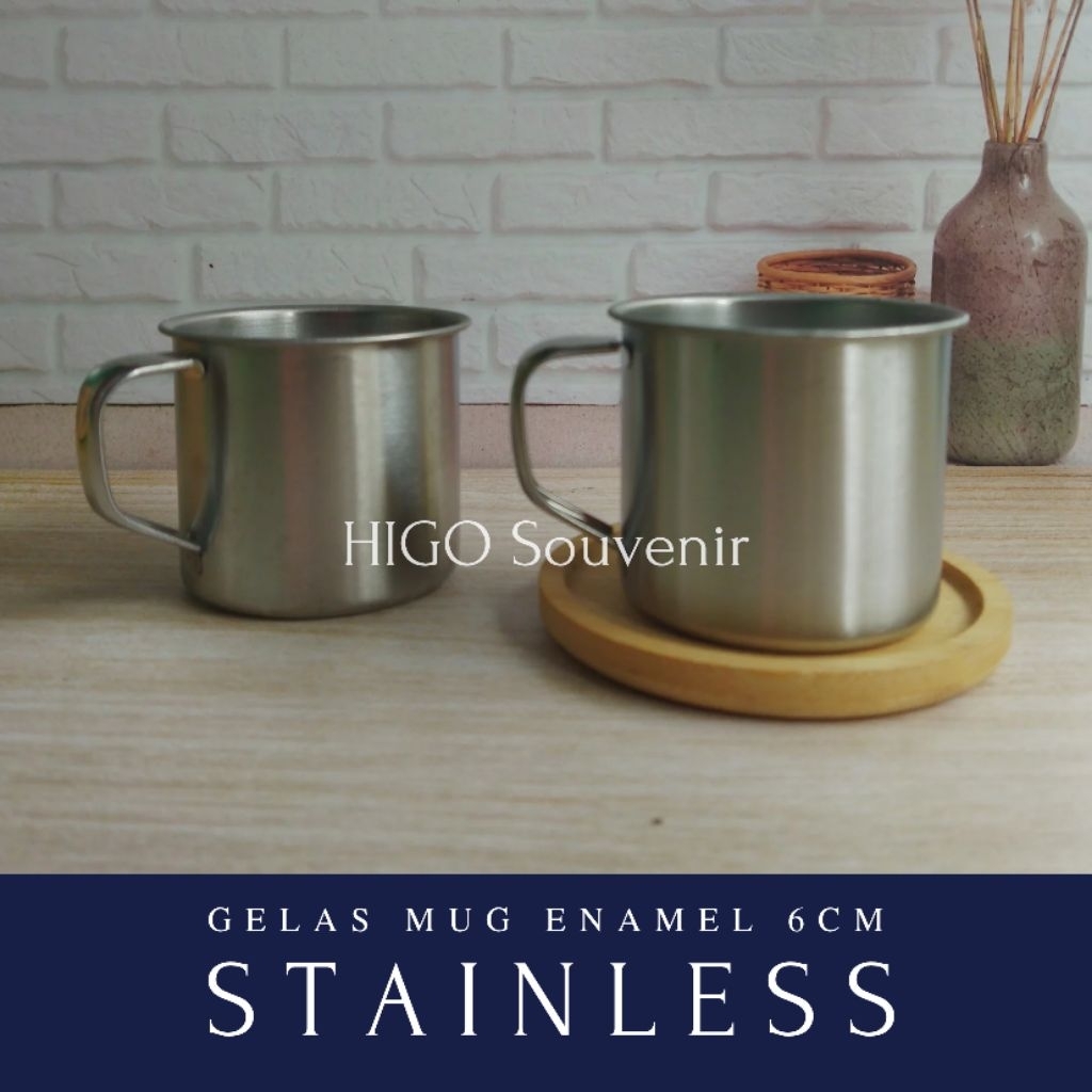 GELAS CANGKIR MUG ENAMEL STAINLESS 7 CM 6 CM KOPI TEH  SOUVENIR MURAH