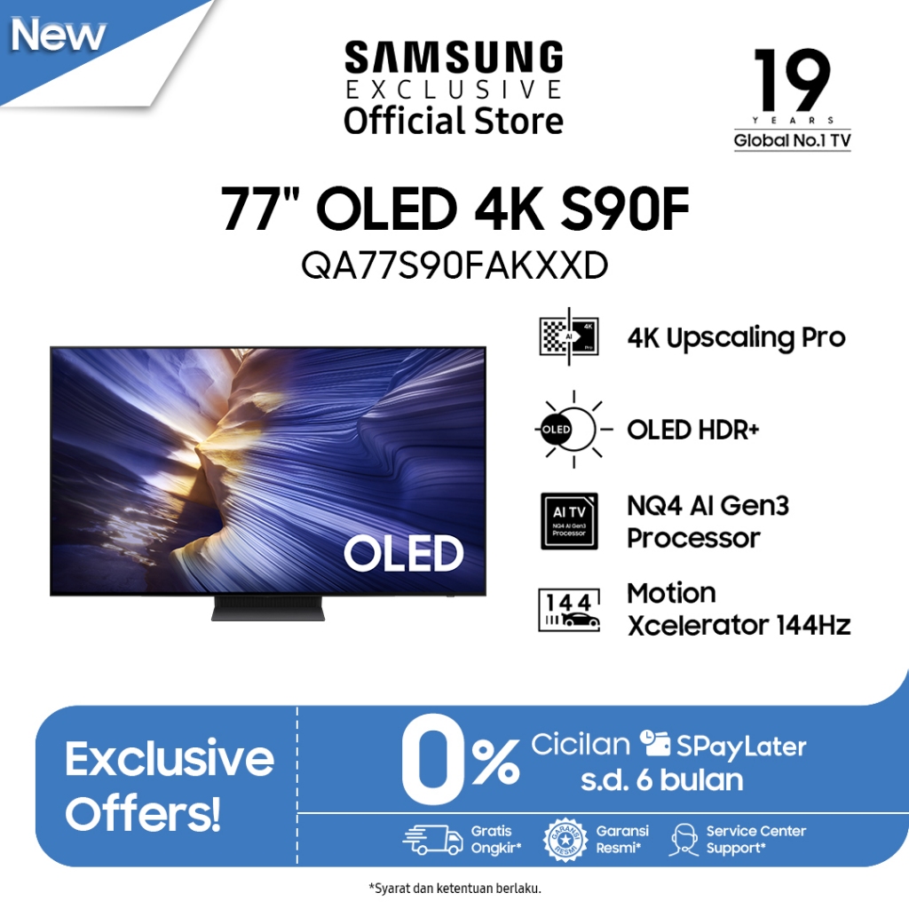 Samsung Smart TV 77" OLED 4K S90F | OLED HDR+ | 4K AI Upscaling | QA77S90FAEXXD