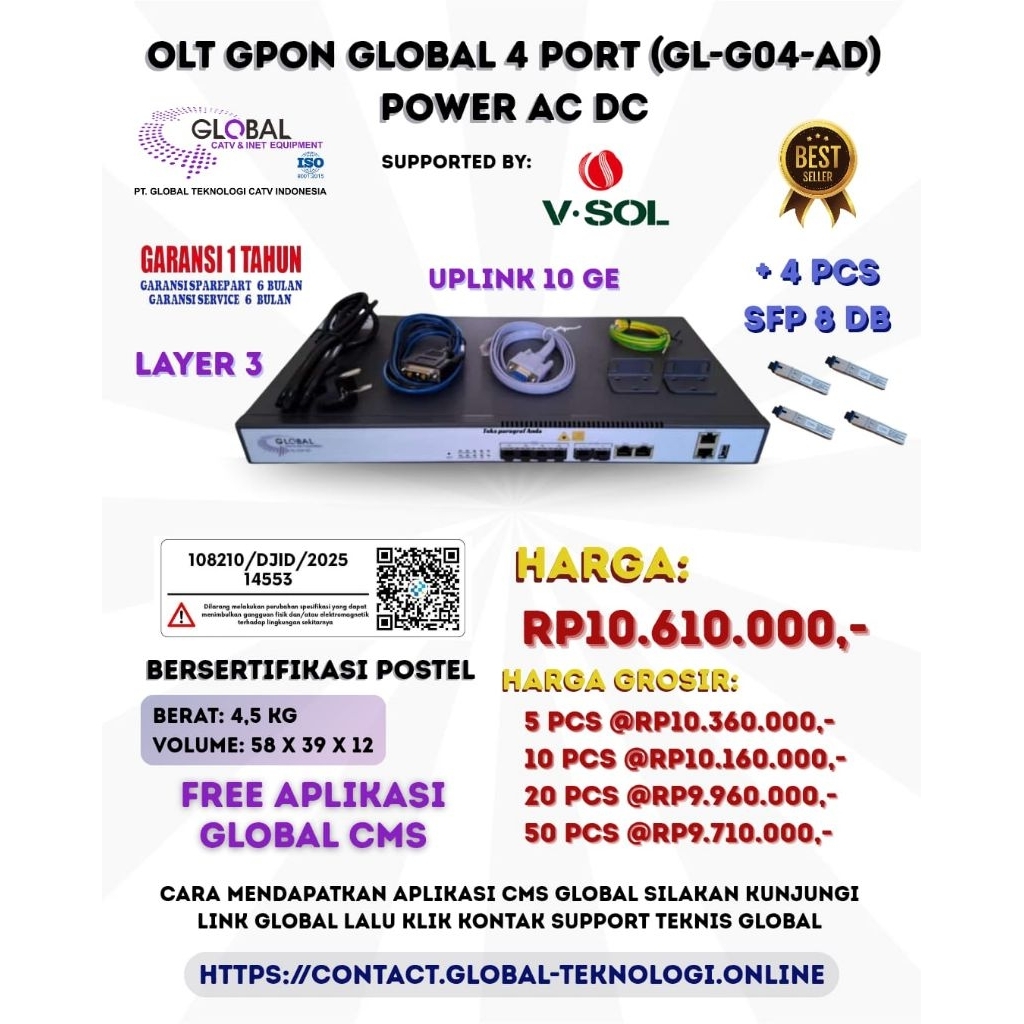 OLT GPON GLOBAL 4 PORT power ac dc