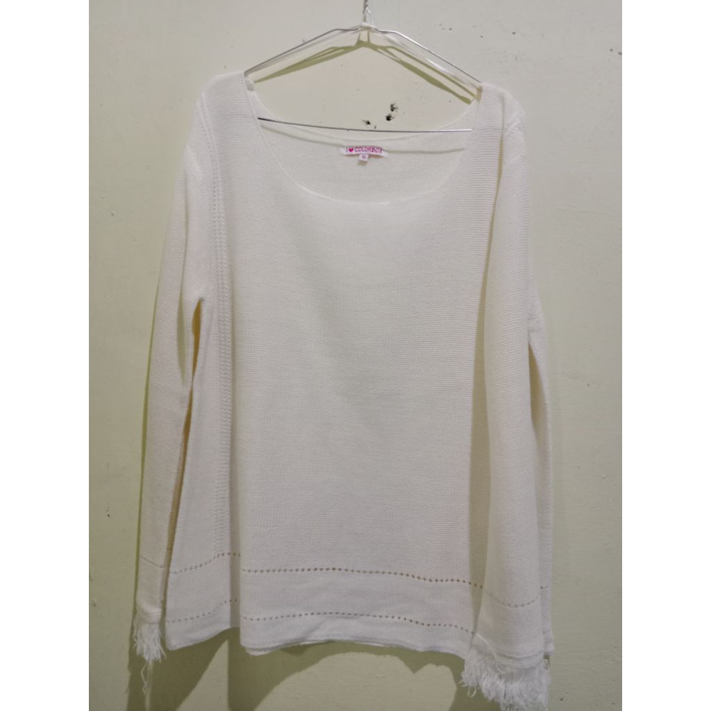 (PRELOVED) BAJU RAJUT I Love COLORBOX Putih polos