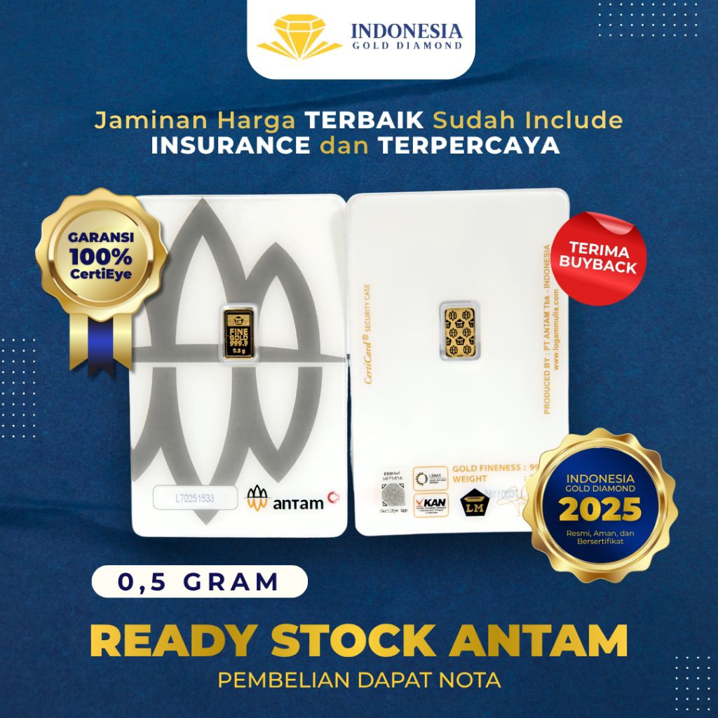 Logam Mulia ANTAM 0,5 Gram — Sertifikat Asli