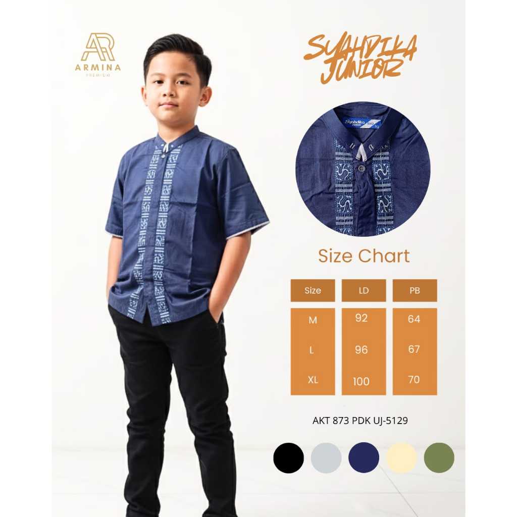 Baju Koko Anak Syahdika Junior Katun Bordir Lengan Pendek