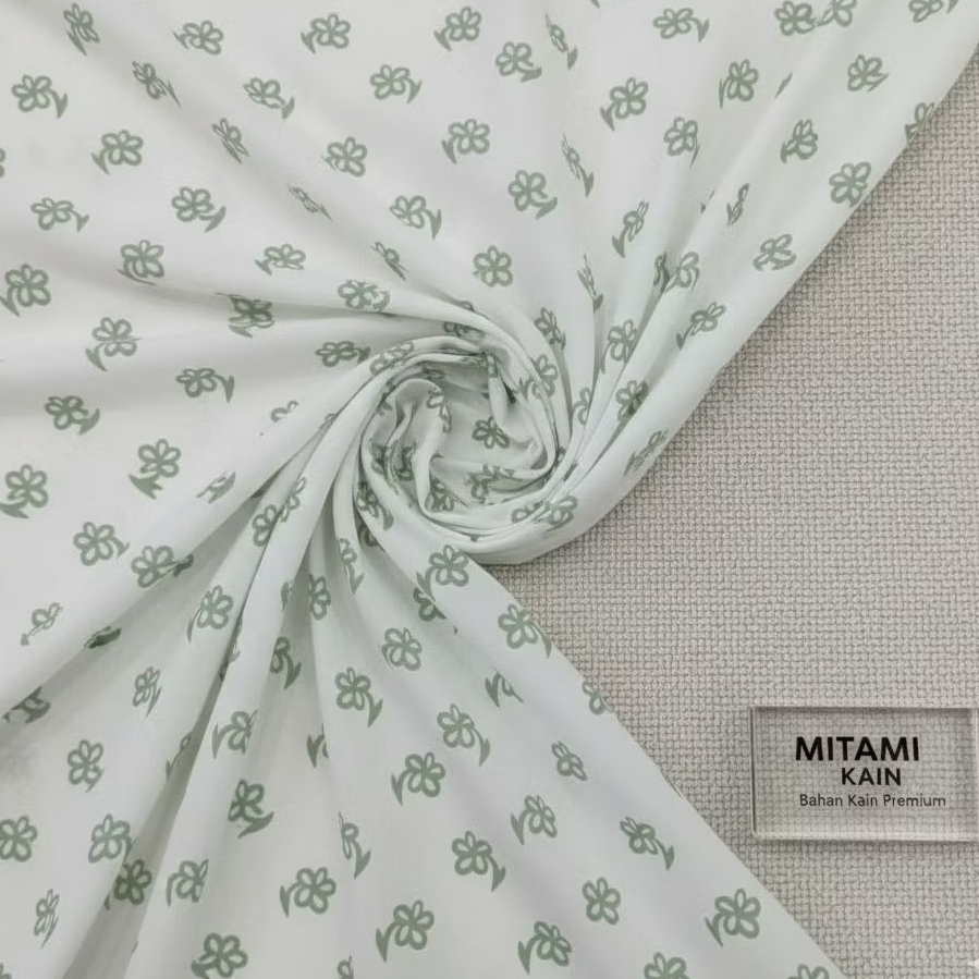 Bahan Kain Katun Muslin Motif Bunga Kecil Hijau | Bahan Adem Jahit Baju Tidur Piyama Selimut Bayi (H