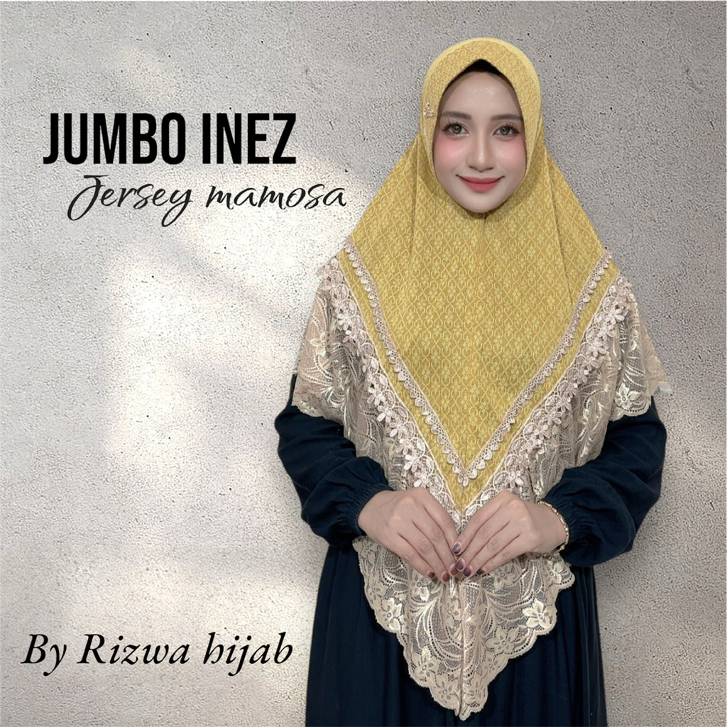 Hijab instan bergo Inez renda jumbo mewah Jersey mamosa by rizwa kerudung wanita muslim