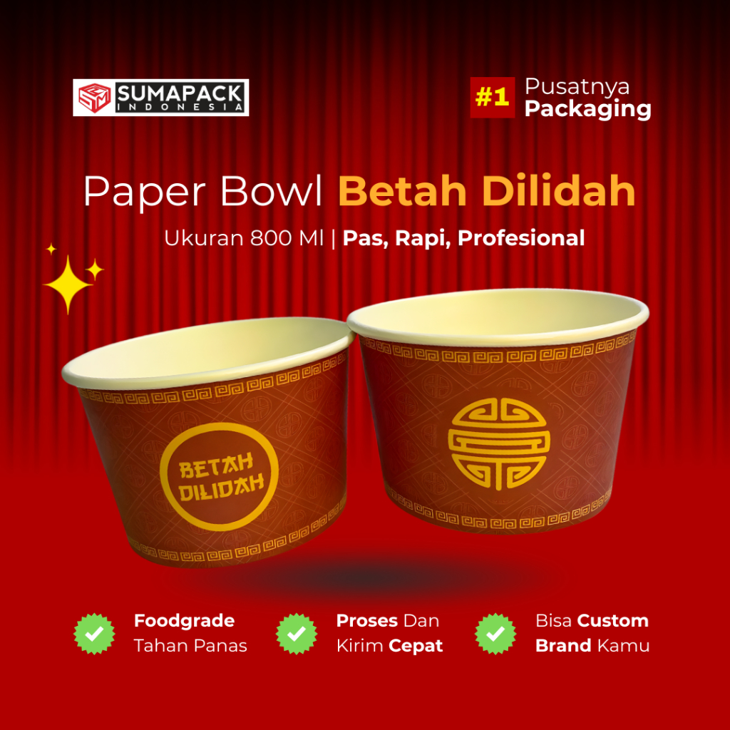 Paper Bowl 800 ml Oriental Merah Paper Rice Bowl Mangkok Kertas Motif