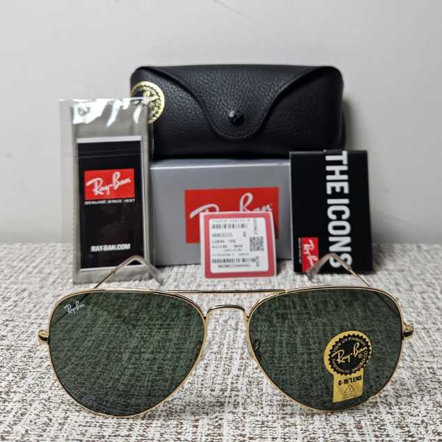 Kacamata Rayban Aviator RB3025 L0205 58 Gold Green Original