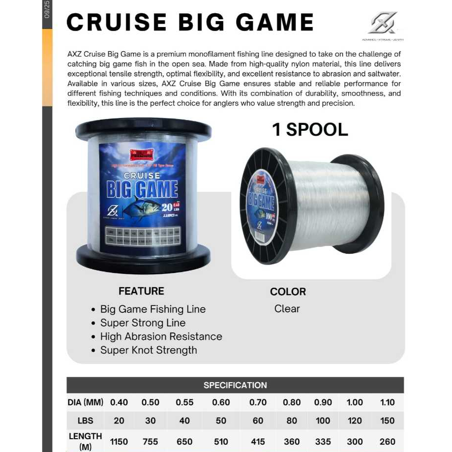 Senar Pancing Laut Cruise Big game Axz Premium Monofilament
