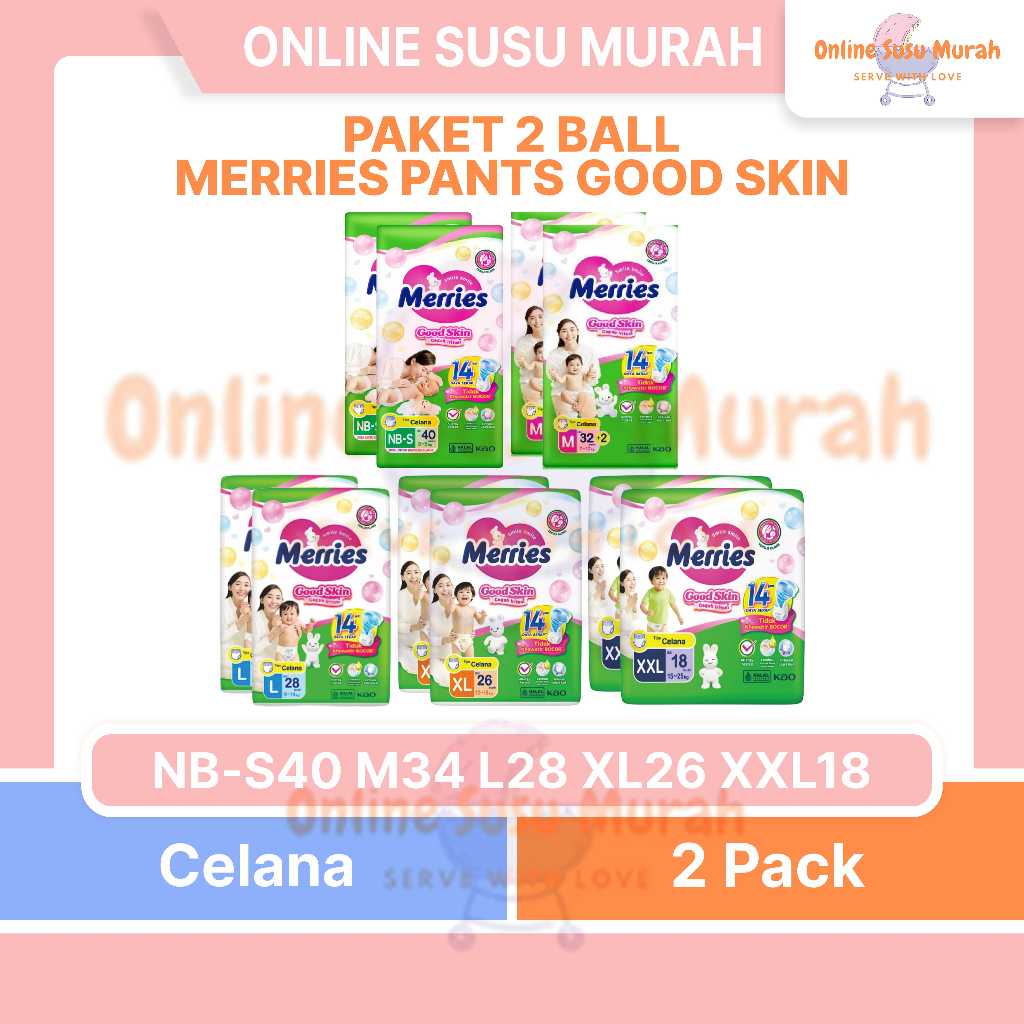 MERRIES PANTS GOOD SKIN PAKET 2 BALL PANTS M32 L28 XL26 XXL18 TAPE NBS 40 POPOK CELANA PEREKAT PPKS
