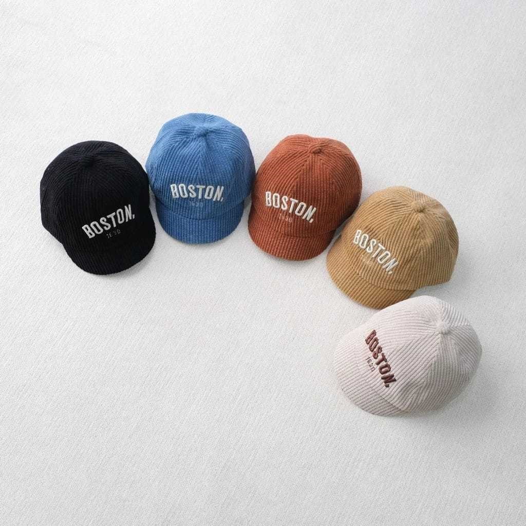 Topi baseball anak usia 6 bulan - 2 tahun motif boston / topi bahan corduroy baby keren