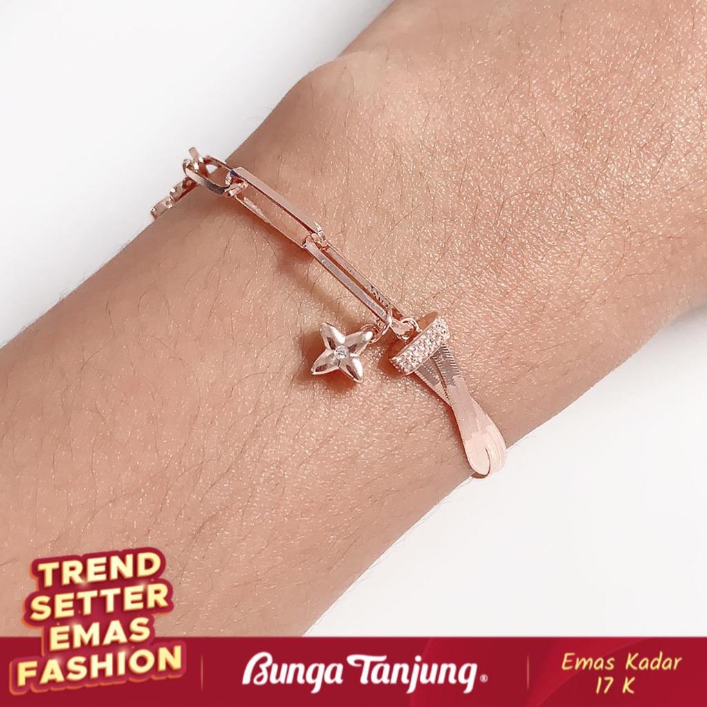 GELANG SUPER FLAT LILIT PAPERCLIP FLOWER - EMAS 17K - BUNGA TANJUNG GOLD
