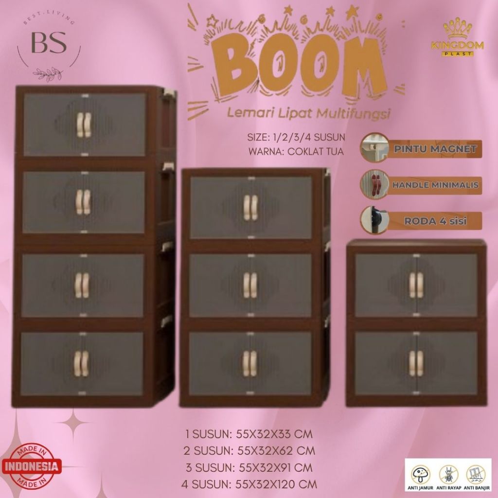 Lemari Plastik Lipat 1–4 Susun – Minimalis, Kokoh, Pintu Magnetik