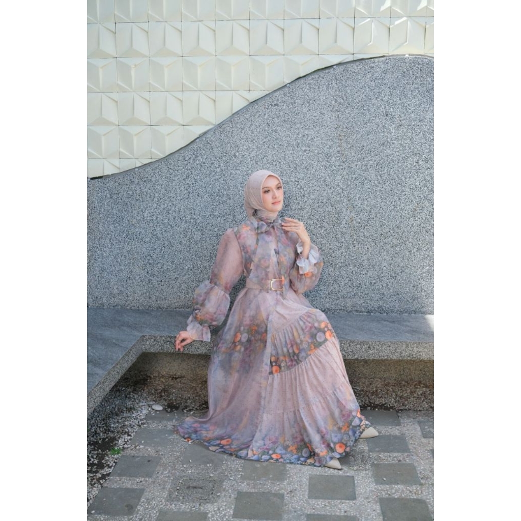 Dress Gamis Set Hijab Rosalinda Baju Muslim Wanita Dewasa Remaja Lebaran Kondangan Pesta